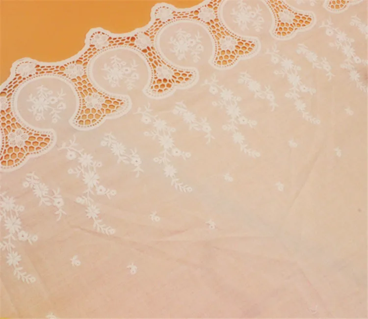 Natural-White 100%Cotton Hollow Embroidered Lace Fabric Swiss Cotton Handmade DIY Sewing Trims Accessories Width 37cm 3Yards/lot | Дом и сад