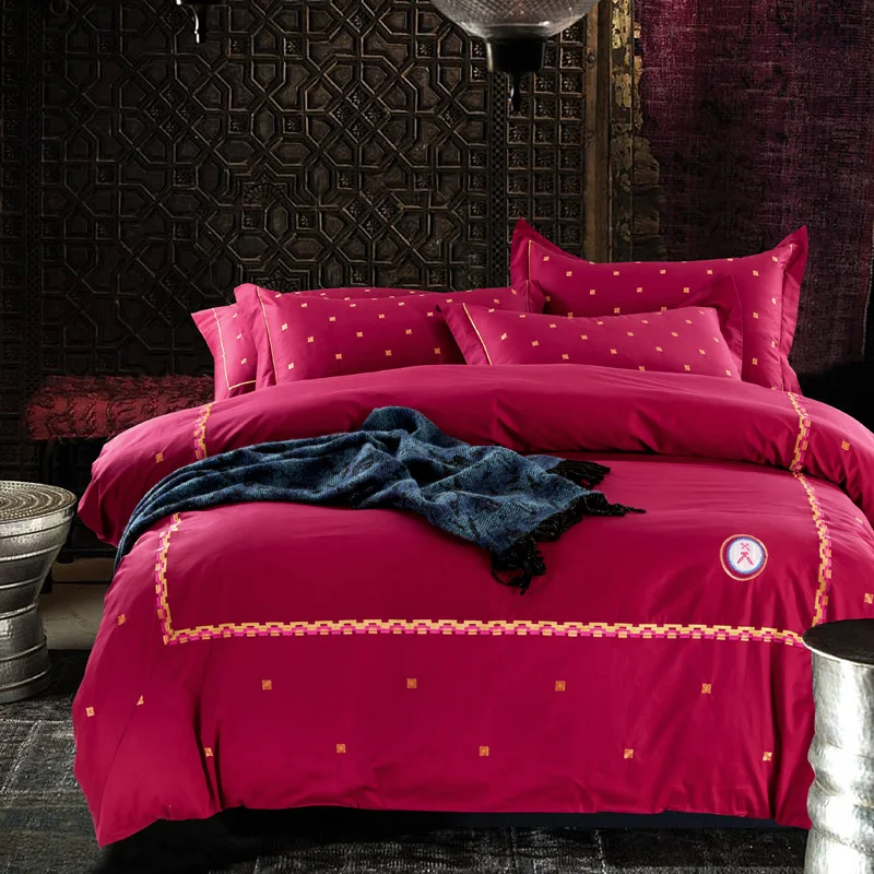 100% Cotton Embroidered Modern Hotel Bedding set King Queen size 4Pcs Duvet cover Bed sheet Pillow shams40 | Дом и сад