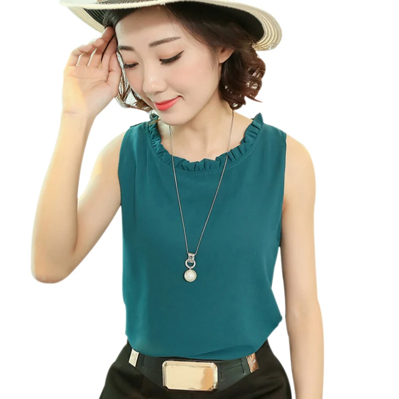 2019 Новая модная женская летняя блузка рубашки шифоновый топ без рукавов с