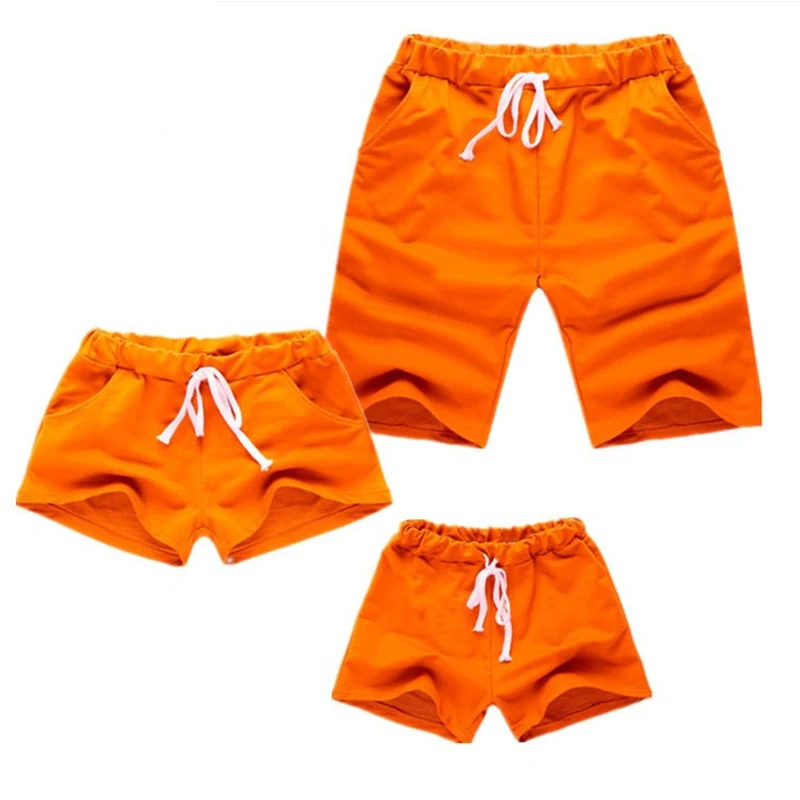 family summer shorts mom dad and baby beach casual pure color pants matching clothes cotton short trousers | Мать и ребенок