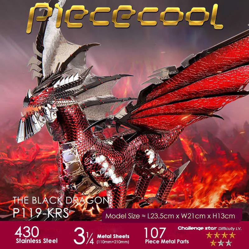 

2019 Piececool 3D Metal Puzzle The Black Dragon Model DIY Laser Cut Assemble Jigsaw Toy Desktop decoration GIFT For Audit kids