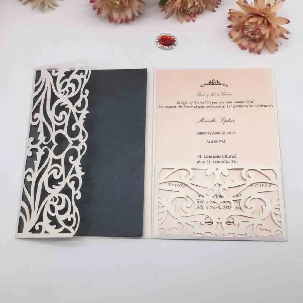 

35Pcs/Lot Hotsale Luxurious Pearl paper Wedding Invitations Anniversary Cards Birthday Party Invitations Blessing Greeting Card