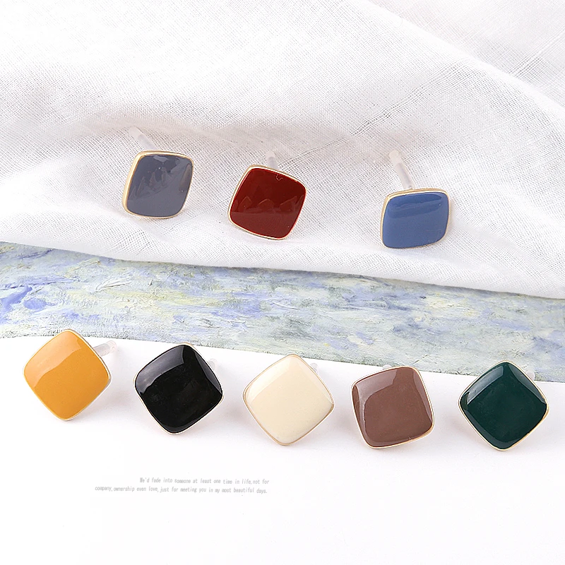 

10pcs Fashion square enamel hanging charm Earrings Dripping oil Ear Studs Connector Posts Pins Base Settings