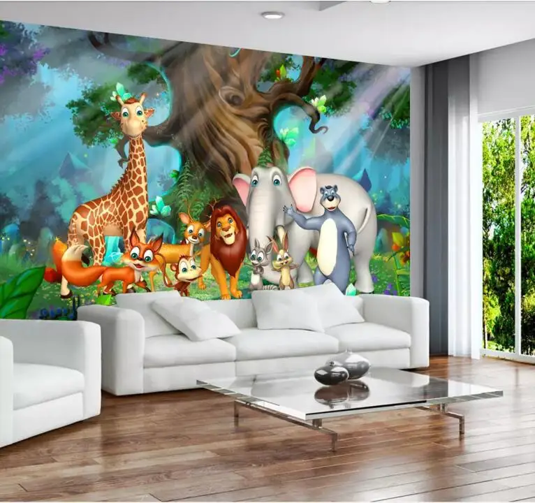 Пользовательские papier peint animaux мультфильм лес животное мир росписи для детской
