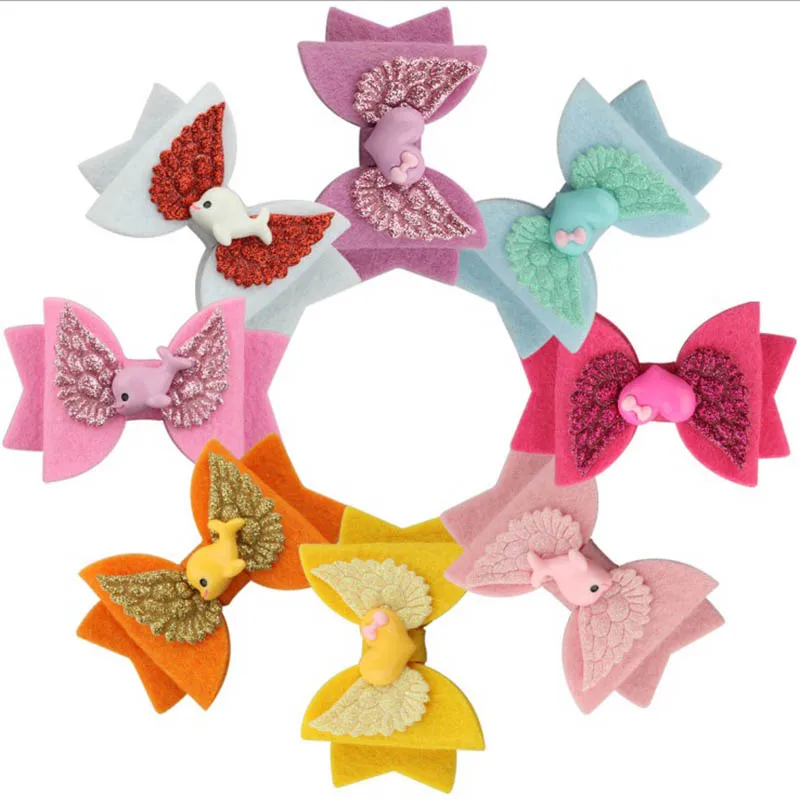 

50pcs/lot , Glitter Wings Design Angel 3inch Hair Bow Sparkly Hair Clip Kids Heart Bows Hairpins for Girls Hair Accessories