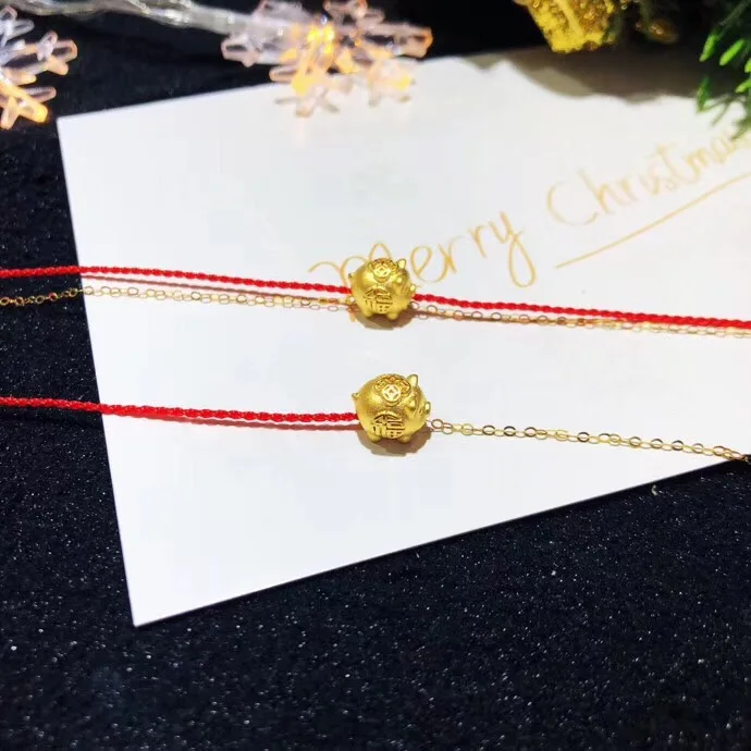 Браслет Pure 24K 999 с желтым 3D золотом год свиньи цепочка зодиака Зодиак поросенка