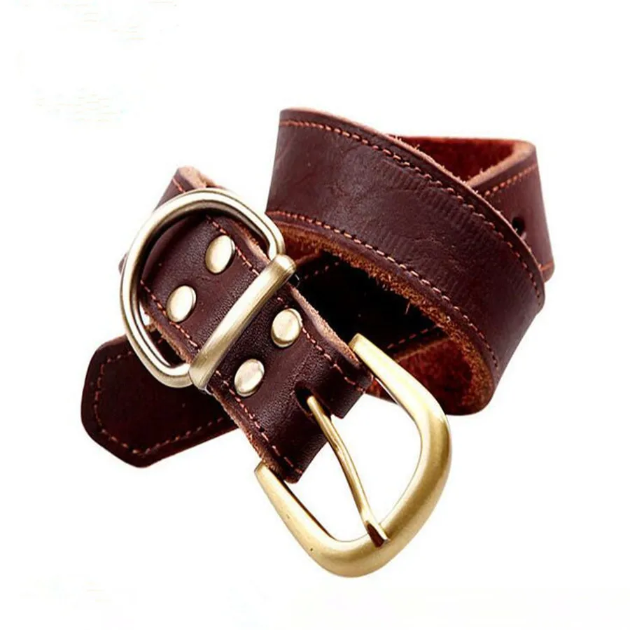 Ошейник из натуральной коровьей кожи для больших питомцев с металлической