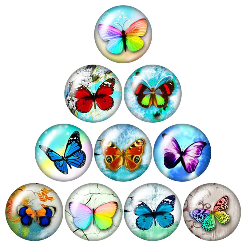 New Beauty Butterfly flowers 10pcs 12mm/18mm/20mm/25mm Round photo glass cabochon demo flat back Making findings | Украшения и