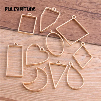 kc gold Pulchrode 10 шт./лот, шесть цветов, геометрическая фигура, шарм, полый клей, пустая подвеска, поднос, ободок, подвески, сделай сам, ручная работа - Окраска металла: kc gold