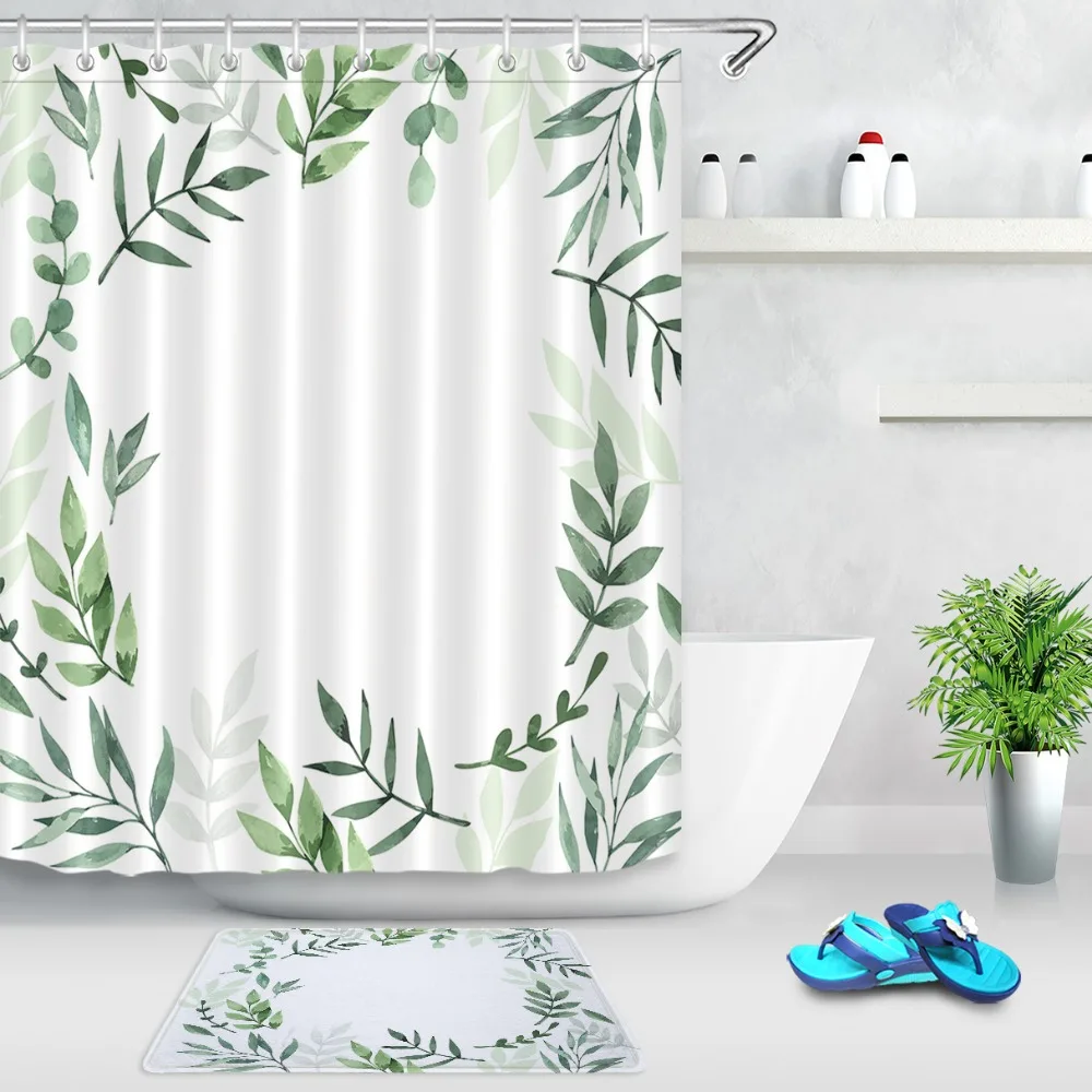 Зеленые растения плавающие на белом фоне Ванная комната Водонепроницаемый