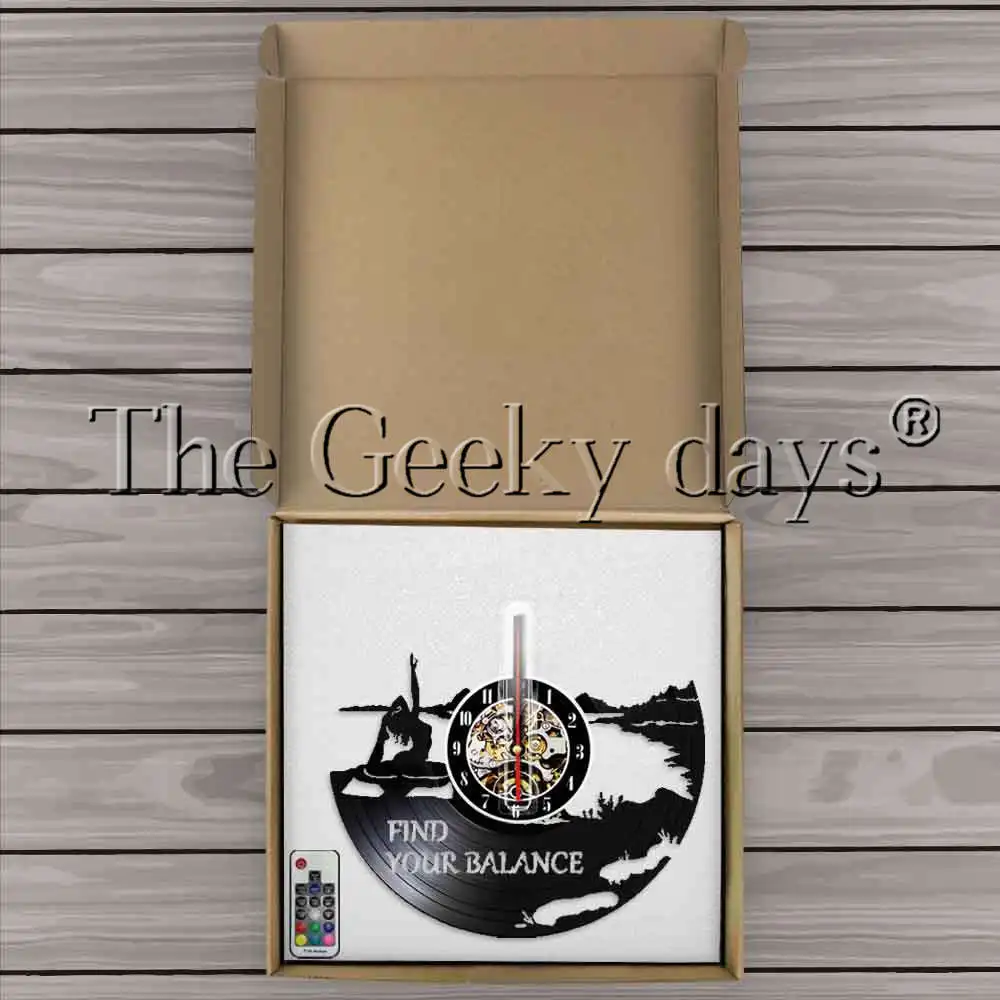 Найди свое равновесие Мандала Йога виниловые настенные часы с светодиодный