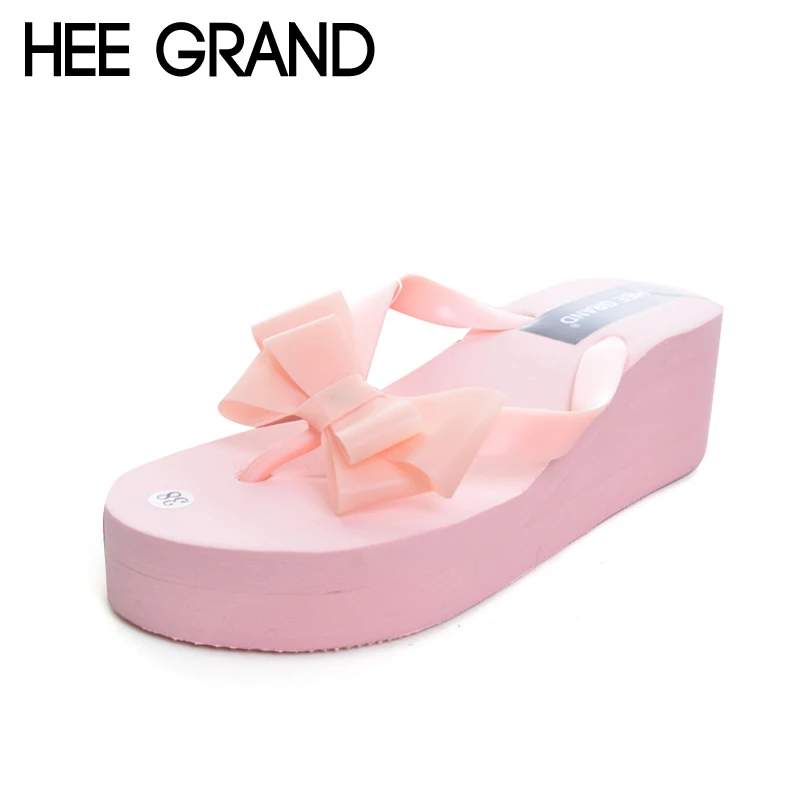 HEE GRAND/Летние красивые вьетнамки на танкетке с бантиком женские сандалии богемные