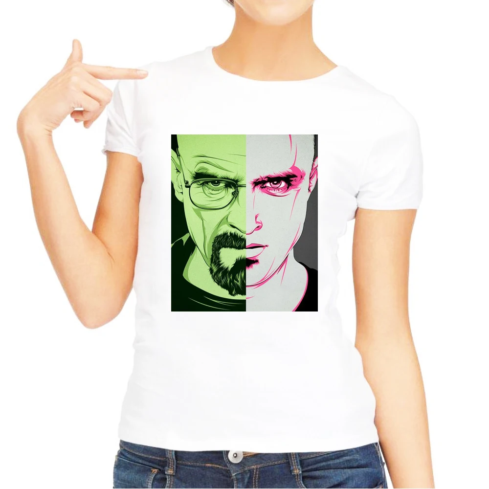 Модные Mr белый мультфильм печатных Для женщин футболка короткий рукав Breaking Bad