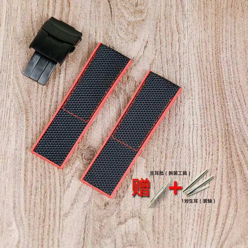 blackbuckle redline Мужские аксессуары для часов резиновый ремешок для Breitling ремешок мстители Супер морской серии нейлон парус ремешок 22 мм 24 мм - Цвет ремешка: blackbuckle redline