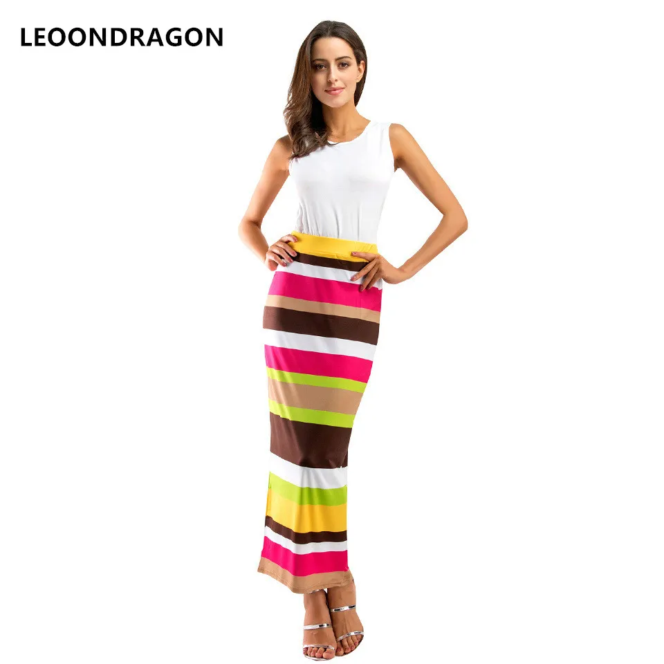 Красочные полосы Bodycon пляж нарядные юбки женские летние пикантные сарафан