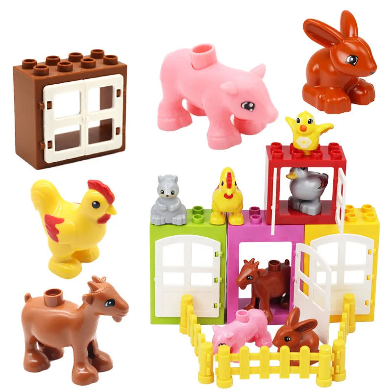 Конструктор из крупных частиц аксессуары для фермы совместим с животными окном
