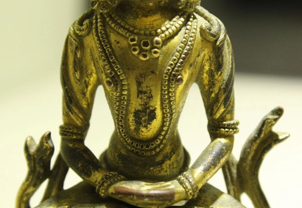 Старый Тибет Храм Бронзовый Золото Позолота Амитаюс долголетие Бог Богиня