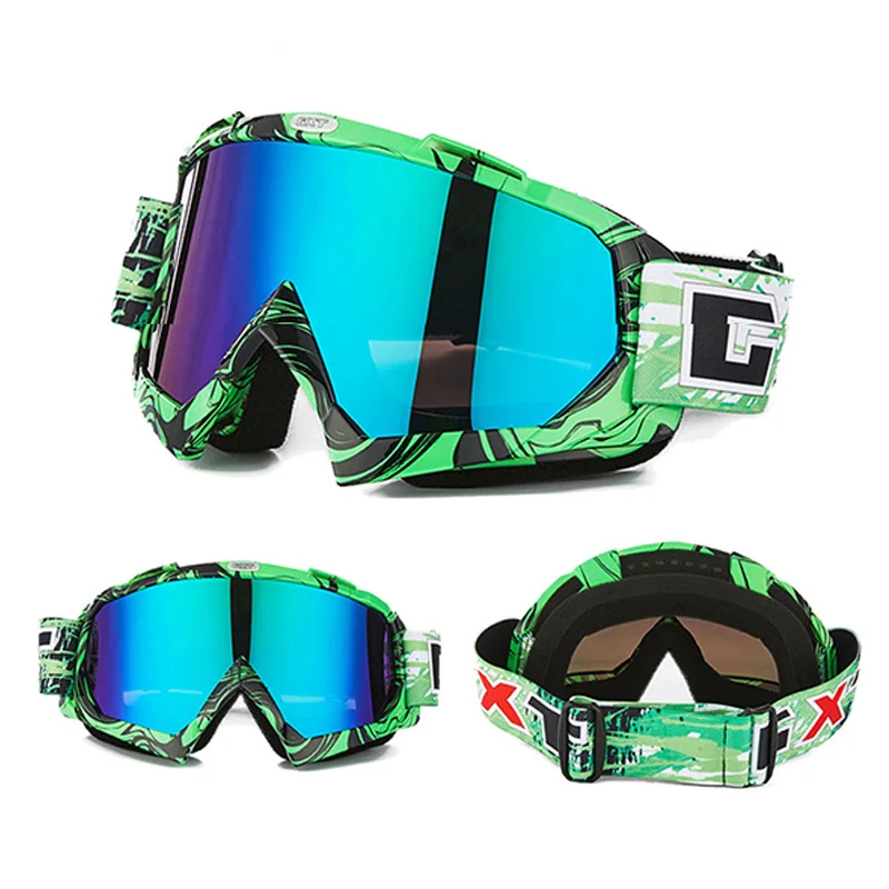 Green-Black-Colorful GXT очки для мотокросса мотоциклетные очки es ATV MTB DH ветрозащитное стекло для катания на лыжах Moto Bike очки стекло для грязного велосипеда шлем козырьки линзы - Цвет: Green-Black-Colorful