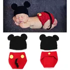 Шапка Микки Малыша с чехлом для подгузника, набор реквизит для фотографии для новорожденных, вязаный крючком костюм с животными ручной работы