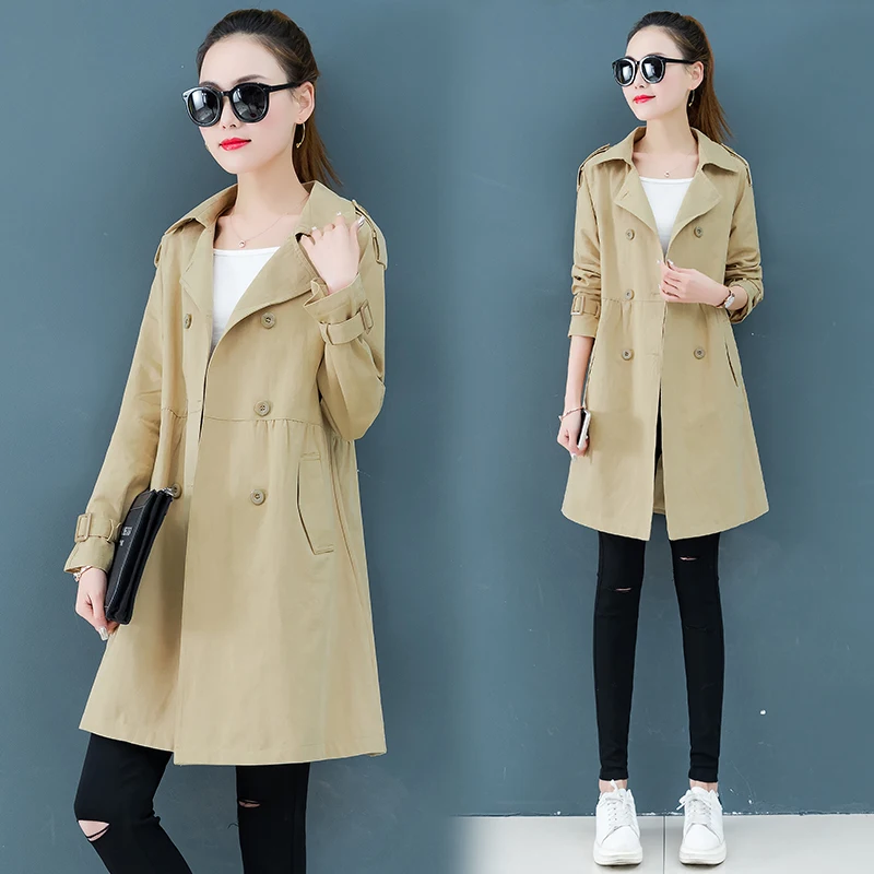 Модный весенне осенний Тренч женский двубортный длинный плащ ветровка свободный