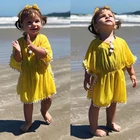 Купальник детский для девочек, летнее пляжное платье, купальник для девочек, детские платья, сарафан с рукавами летучая мышь, купальный костюм, цельные костюмы