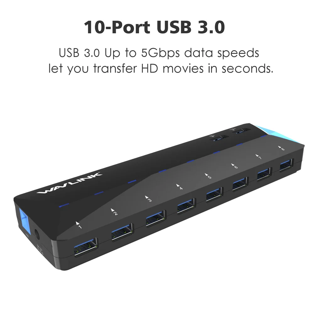 10 port USB Hub Wavlink быстрой зарядки Super speed 5 Гбит/с usb-хаб 3,0 4/7/10 порта USB разветвитель USB 3,0 hub с внешним Мощность адаптер для портативных ПК - Цвет: 10 port USB Hub