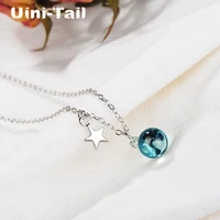 uini tail hot new 925 tibetan silver star blue artificial crystal pendant necklace korean fashion trend sweet jewelry gn843