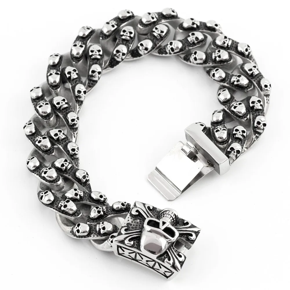 Новое литье Панк ювелирные изделия 316L Нержавеющая Сталь Серебряный Череп Скелет ювелирные изделия мужской браслет статные стальные ювелирные изделия