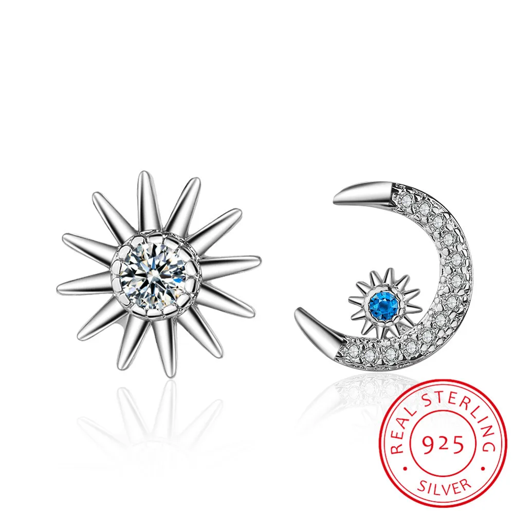 Женские серьги-гвоздики с Луной и фианитом 10 х10 мм | Украшения аксессуары