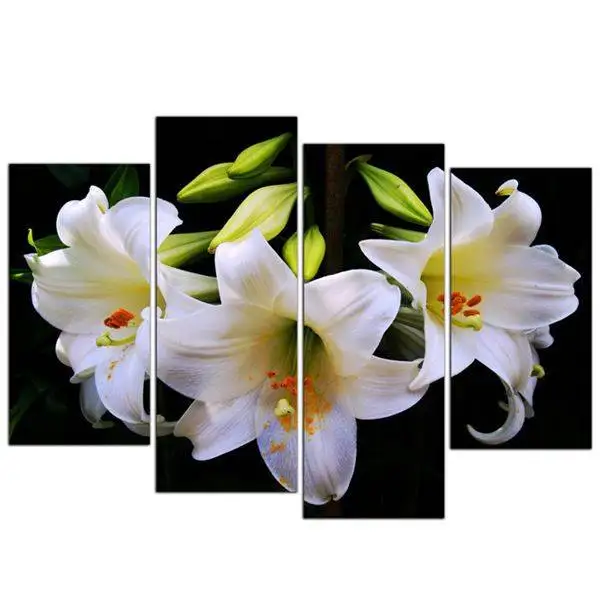 Хит продаж 4 панели цветы лилии современное искусство холст настенные картины