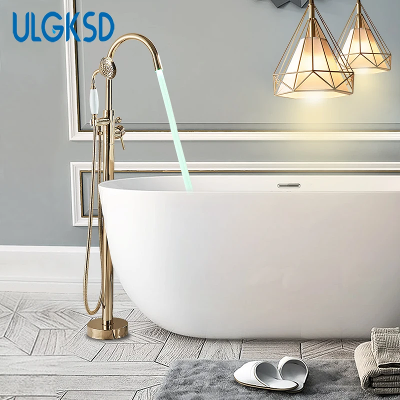 ULGKSD черный латунный кран для ванны, наполнитель для ванны, одна ручка, стойка, напольный кран для ванны, смеситель для горячей и холодной воды
