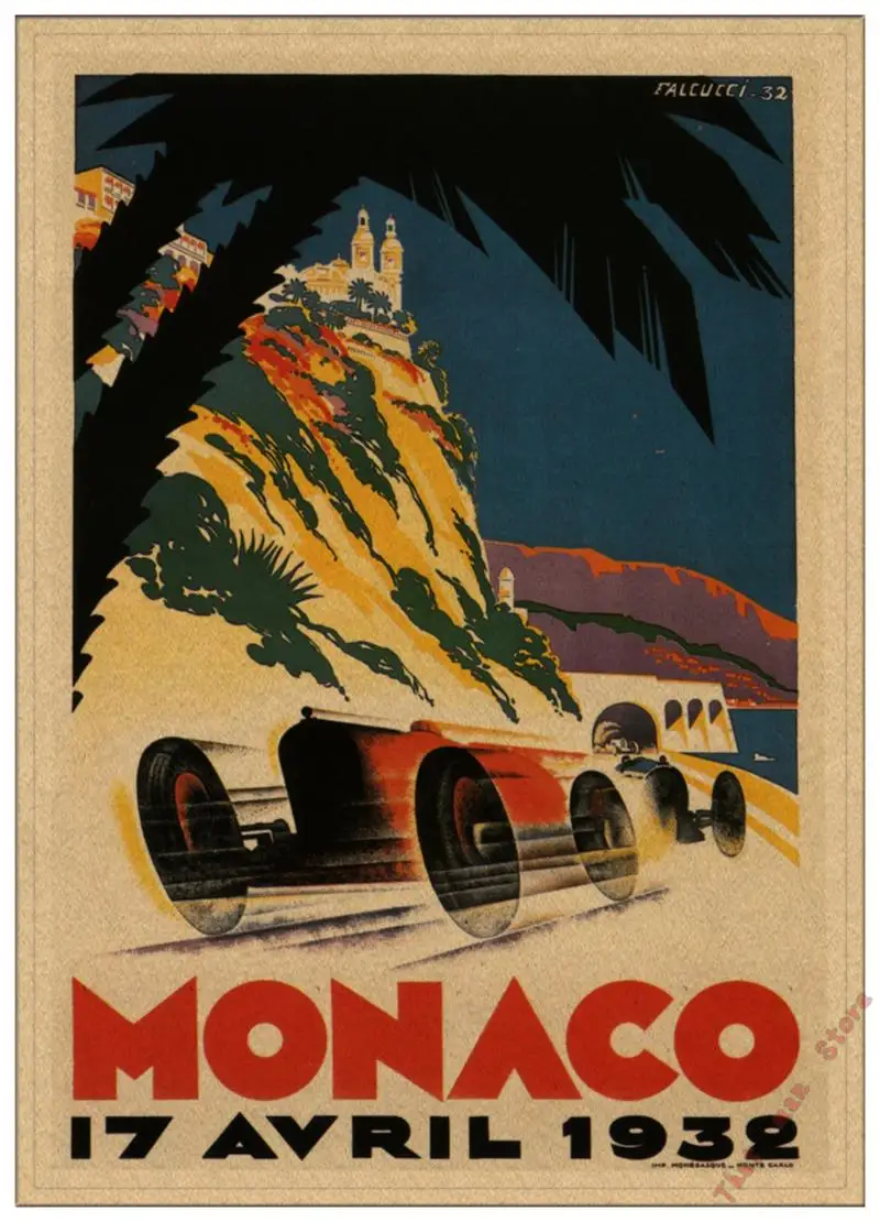 Супер гоночный Ретро мотор Monaco 1937 старинный автомобиль для путешествий, классический винтажный постер, сделай сам, домашний декор из крафт-бумаги
