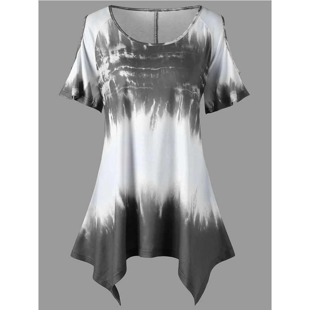 Женская Асимметричная футболка VESTLINDA летняя с круглым вырезом и короткими