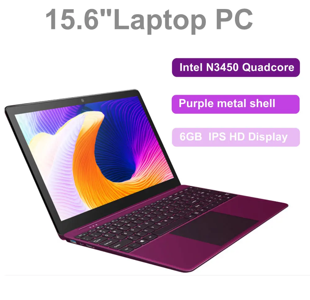 15 6 дюймовый ноутбук с фиолетовым металлическим корпусом 6G 64G SSD HD 1920*1080 дисплей