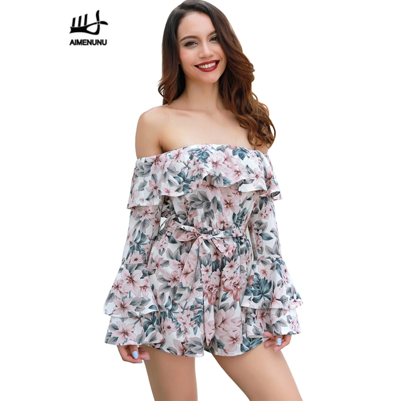 Женский комбинезон с открытыми плечами AIMENUNU хлопковый пляжный оборками