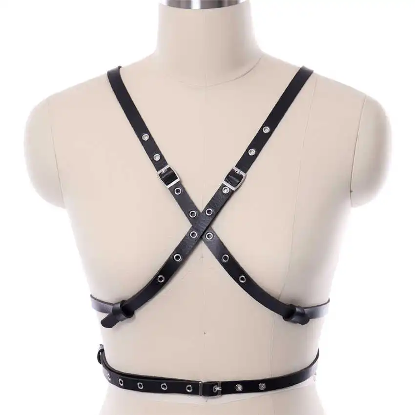 Black PG0017 Кожаный ремень БДСМ бондаж для женщин модные сексуальные топы женское белье Панк гот, Харадзюку бюстгальтер Клубные вечерние фестивальный рейв одежда - Цвет: Black PG0017