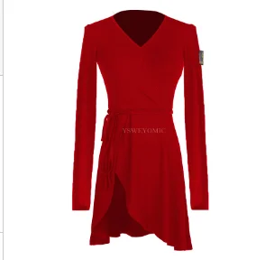 Red Long sleeve 6 цветов Румба латинский танец самба костюм для взрослых женские летние танцевальные репетиционный костюм платье DA625 - Цвет: Red Long sleeve