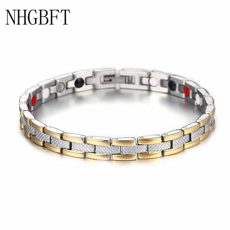 NHGBFT чистый черный золотой цвет Магнитный браслет для здоровья браслет для мужчин из нержавеющей стали Германий Энергетический Браслет дропшиппинг