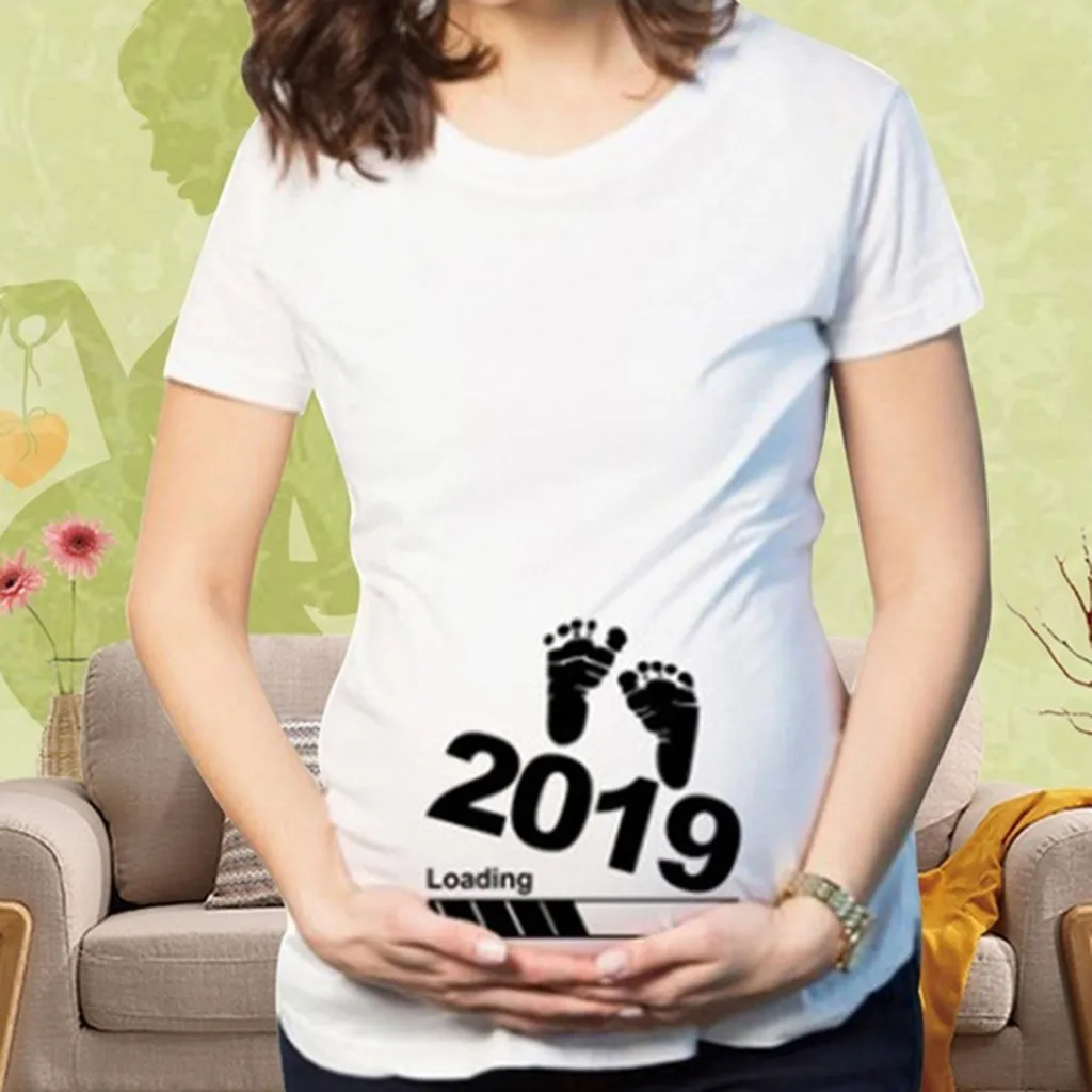 Коллекция 2019 года женские модные топы для беременных с принтом отпечатка ноги