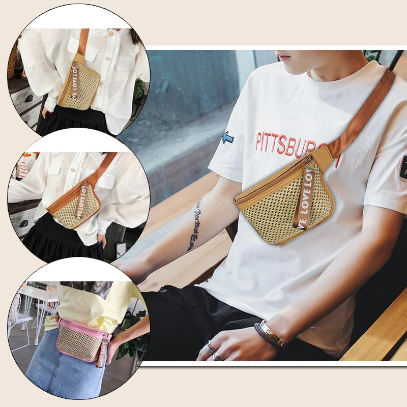 Лето новая плетеная, из соломы для женщин чехол на пояс Сумка Женская поясная сумка плетеный нагрудная сумка модная плетеная ткань поясная сумка небольшая