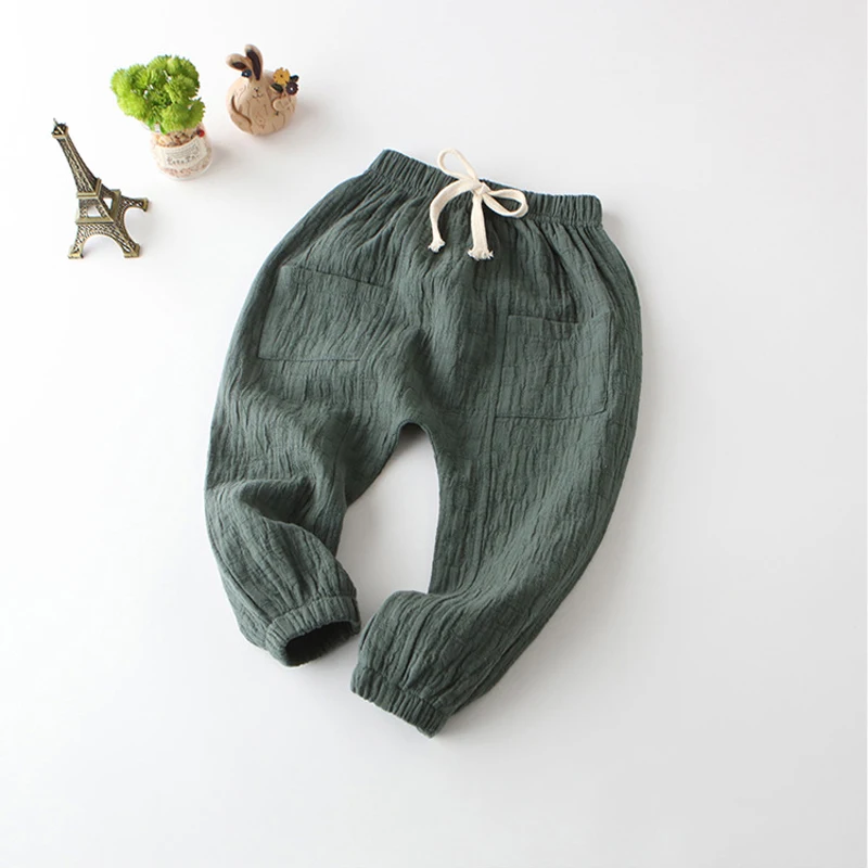 Брюки детские длинные из хлопка и льна с эластичным поясом|children trousers|girls trousersboys
