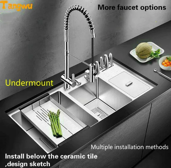 Высококлассная Роскошная большая кухонная раковина Tangwu 3 мм толщиной 304