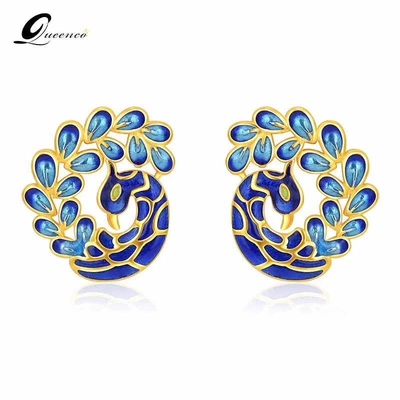 Серьги из перегородчатой эмали в этническом стиле Винтажные серьги пусеты