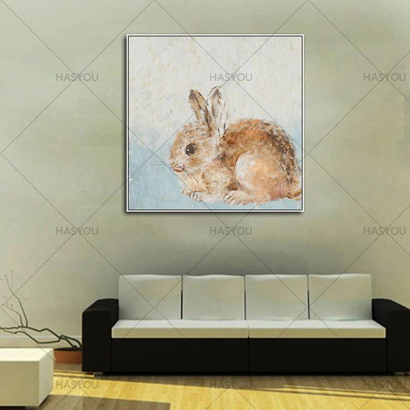 Милая картина маслом "Зайчик", нарисованная вручную, цифровой художественной техникой, украшение для стены, уникальный подарок, раскраска, повесить, прекрасный постер, недорогой на Рождество.