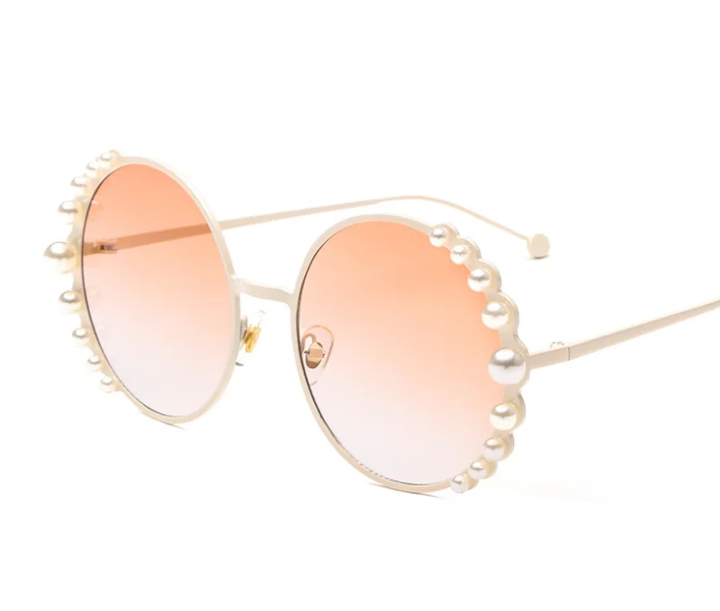 Круглые металлические солнцезащитные очки жемчужные модные стильные женские