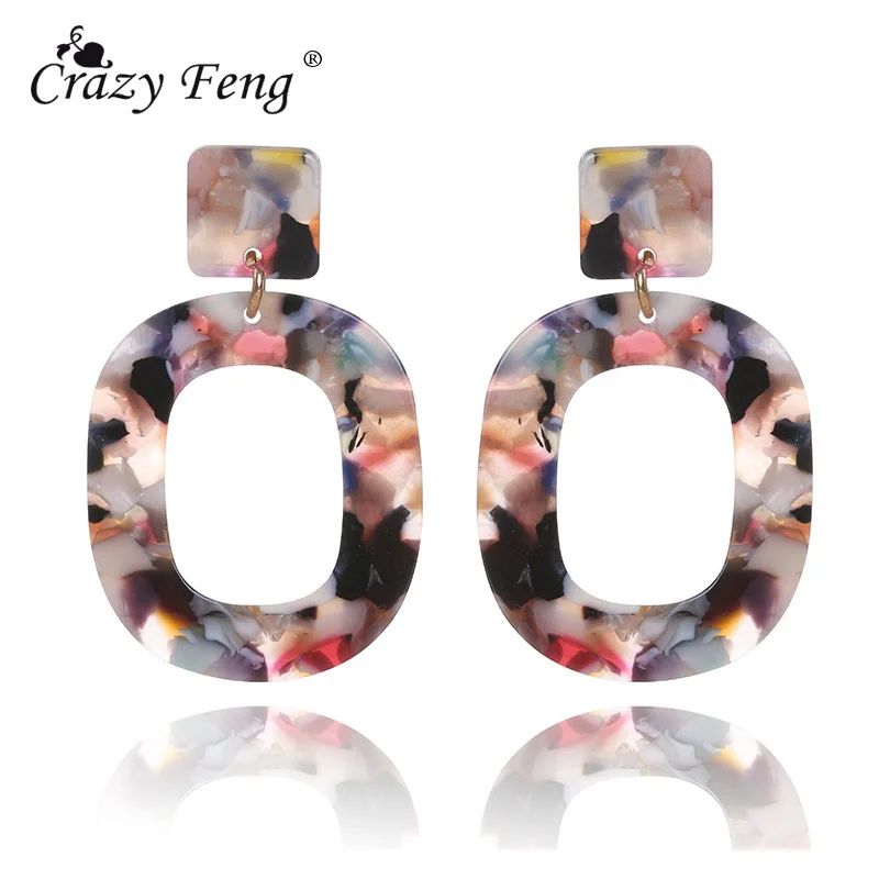 Женские фигурные серьги Crazy Feng Модные Разноцветные подвески из акриловой смолы в