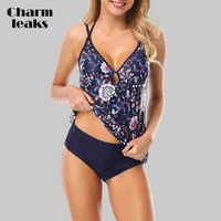 charmleaks women tankini set two piece swimsuit vintage floral printed swimwear strappy bandaged sexy bikini bathing suit