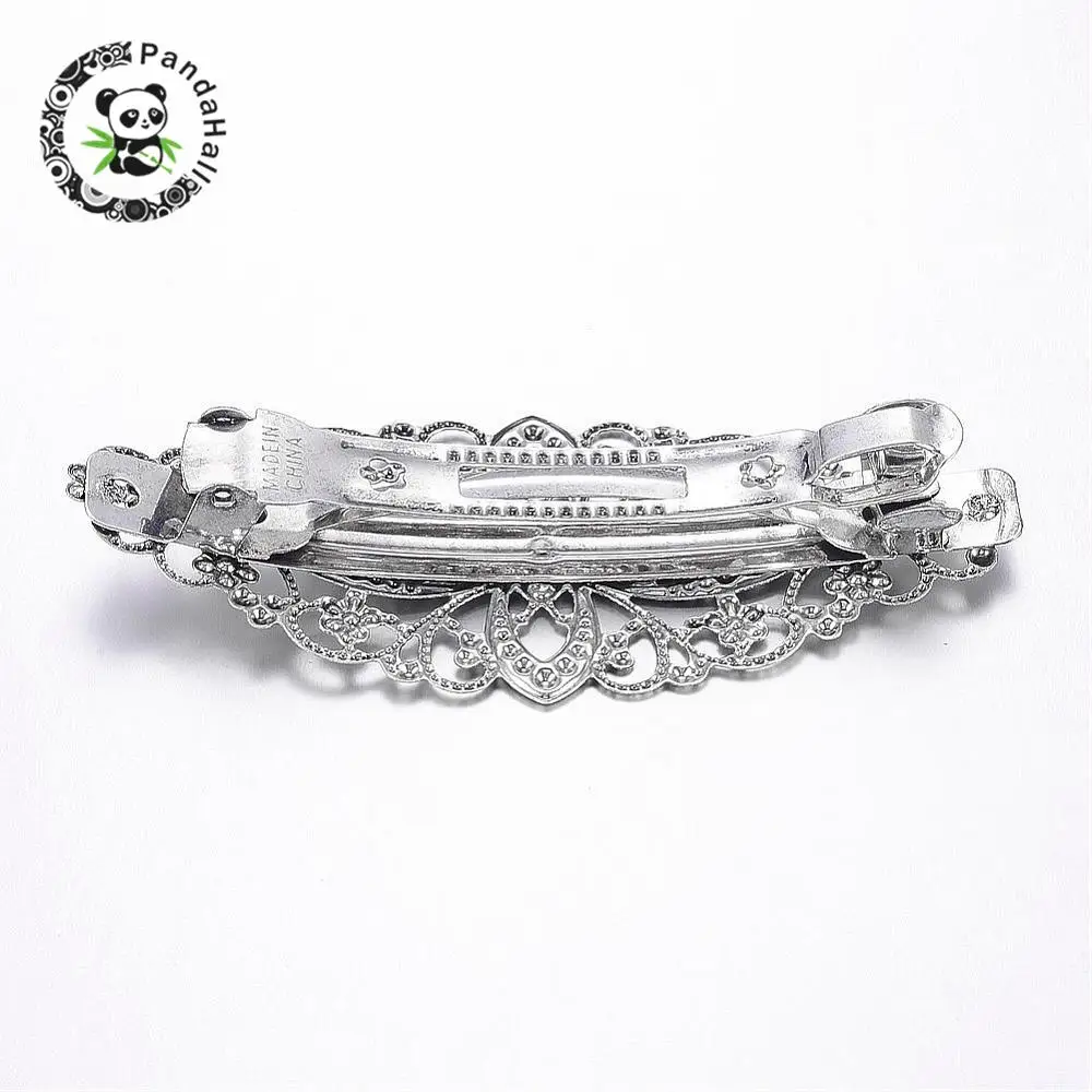 

Iron Hair Barrette Findings, with Brass Flower, Antique Silver Color, 80x35mm