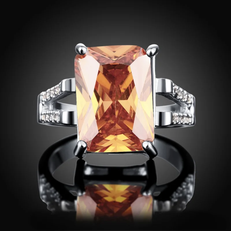 Elegant Silver Color Ring Champagne Cubic Zirconia Fashion jewellry Wedding ring size 7 8 R2141 | Украшения и аксессуары