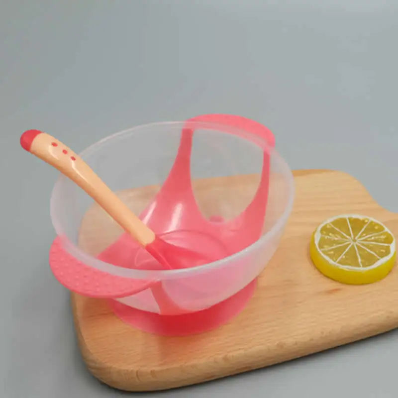 The red bowl spoon baby Solid Feeding dinnerware Feeding Set Baby Cutlery Sets Drop Resistance Temperature Sensing Spoon Sucker Bowl For Baby Feed - Цвет: The red bowl spoon